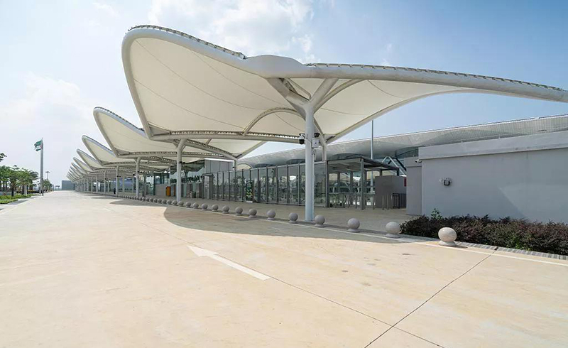 张拉索膜布局车棚 张拉索膜布局车棚